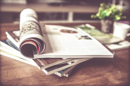 selective focus of the stacking magazine place on table in living room